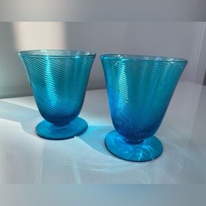 2 Nason Moretti Vintage designer teal blue hand made pristine goblets